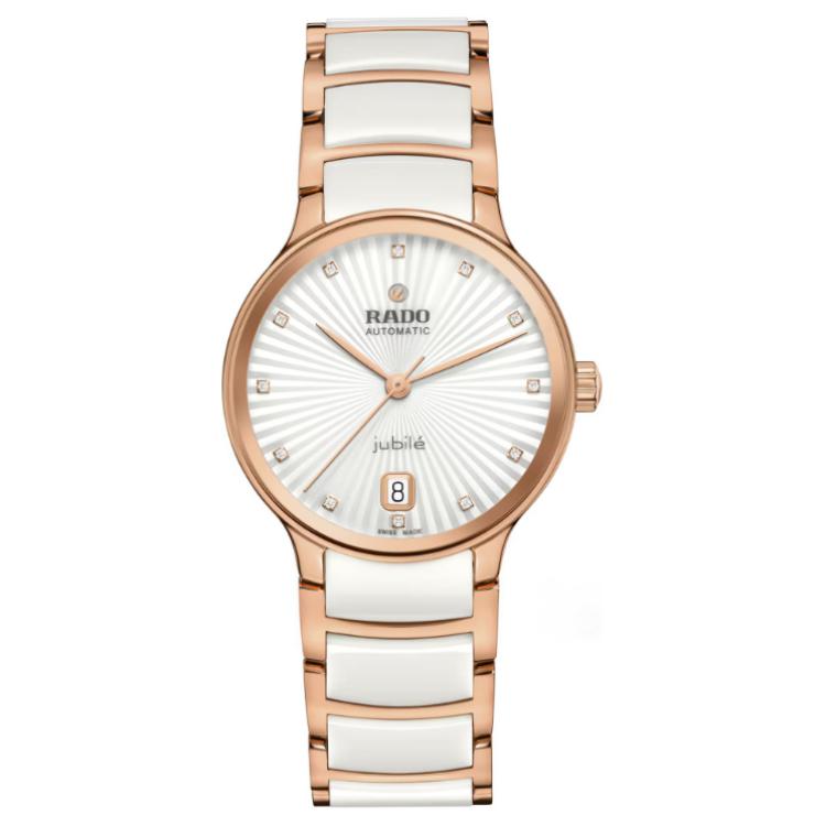 RADO Radar Automatik Mechanisches Uhrwerk Diamant Stundenmarkierungen Damenuhr Weißes Zifferblatt Edelstahlgehäuse Keramik Edelstahlarmband R30037744