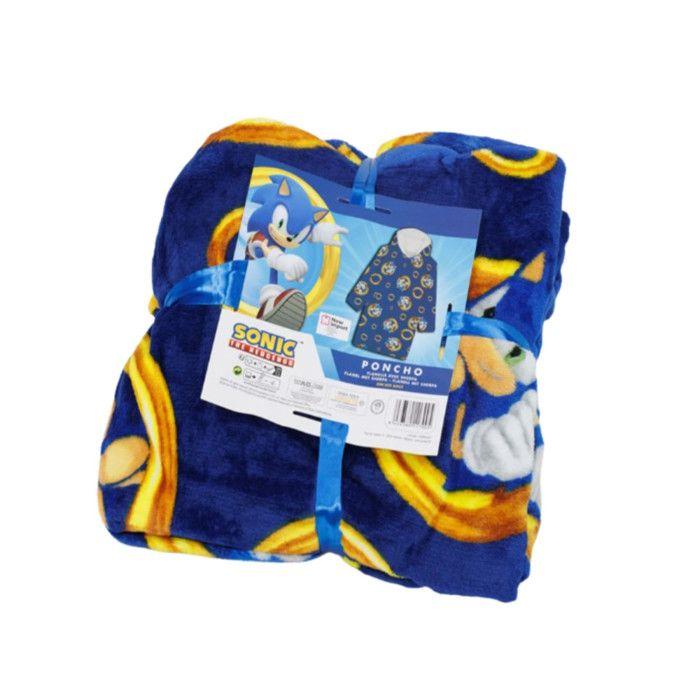 Plaid Sweat Capuche Sonic Enfant - Couverture Portable Sherpa Polaire (7-14 ans) - - Bleu