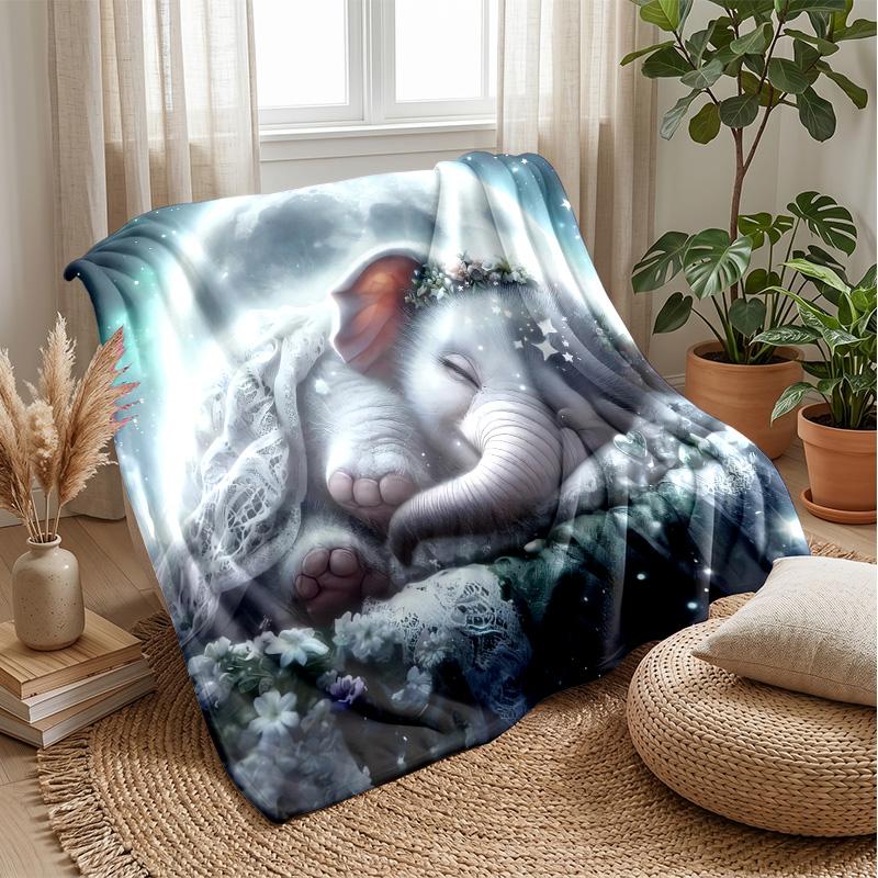 Elephant Singing Under Rainbow Theme Blanket Lightweight Warm Flannel Blanket Decorative Throw Blanket for Home Decoration