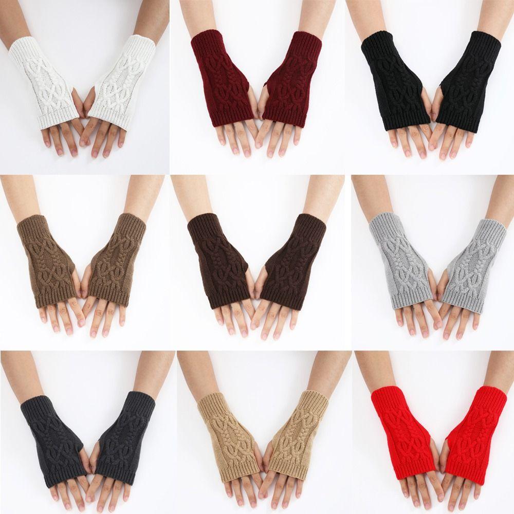 

Перчатки на запястьях с закрученным узлом Вязаные перчатки без пальцев в стиле панк с накладными рукавами осень-зима