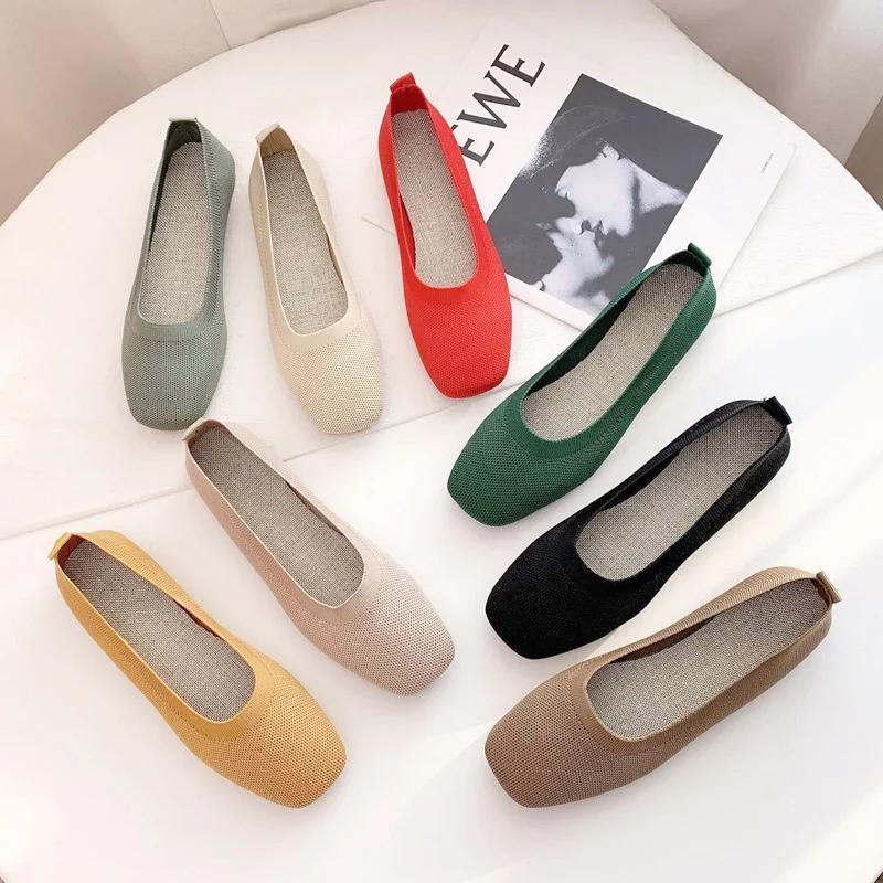 Frühling Sommer Damen Slipper Loafer Schlicht Bequem Mädchen Atmungsaktives Strick Flach Freizeitschuhe 7 Farben Bootsschuhe