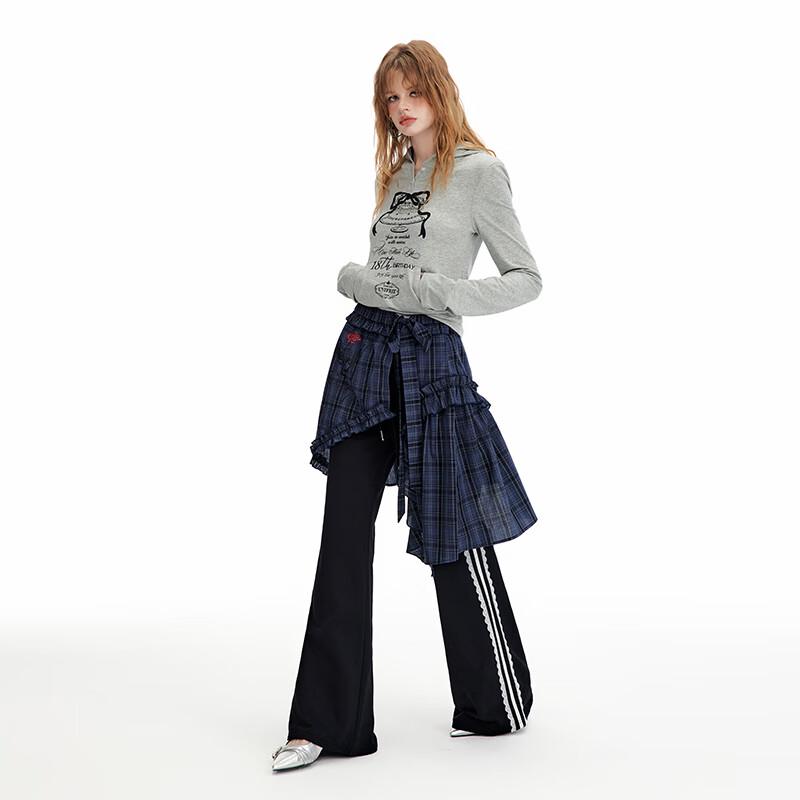 UNIFREE American Style Lace Trim Flare Casual Pants