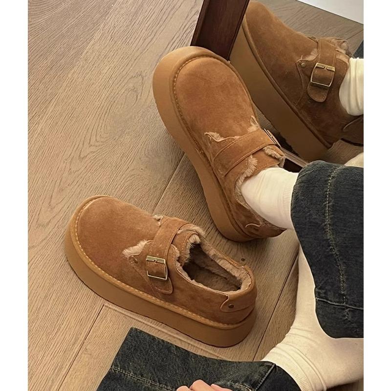 Chaussures en coton velours à semelles épaisses pour femmes automne et hiver 2024 chaussures pour femmes chaussures plates chaussures duveteuses une chaussure de neige