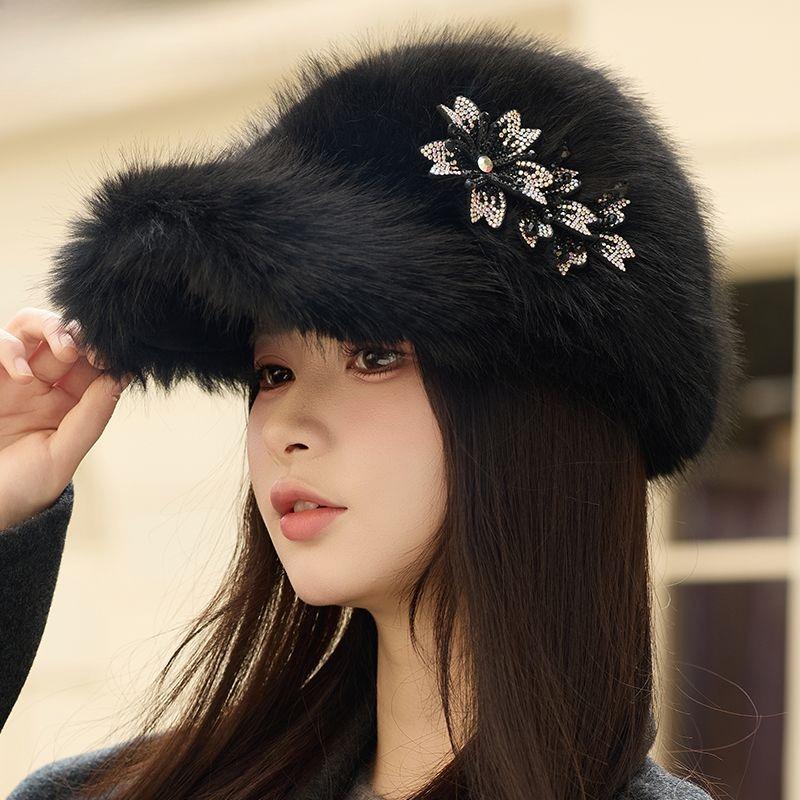 Ladies Hat Winter Hairy Imitation Mink Baseball Cap Ladies Foreign Style Winter Thick Thermal Cap