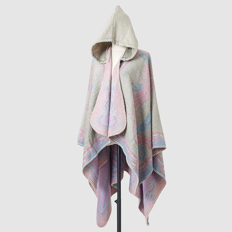 Winter Women Scarf Hooded Layers Poncho Elegant Lady Retro Print Warm Wrap Shawl Scarve Capa Para Mujer Pashmina Cloak Fashion