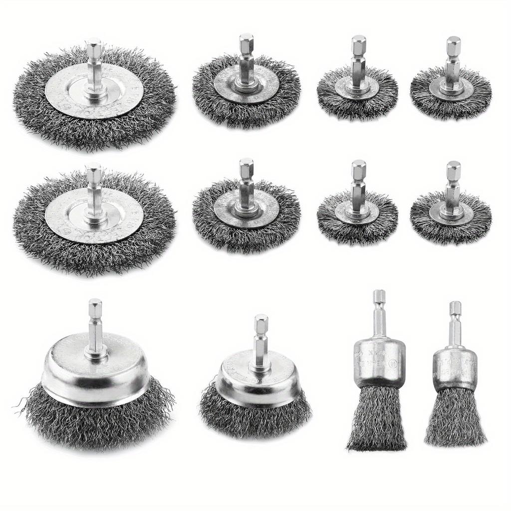 6Pcs Professional Carbon Steel Wire Wheel Brush Bits Hexagonal Handle Wire Brush for Drills Cleaning Rust Peeling Grinding
