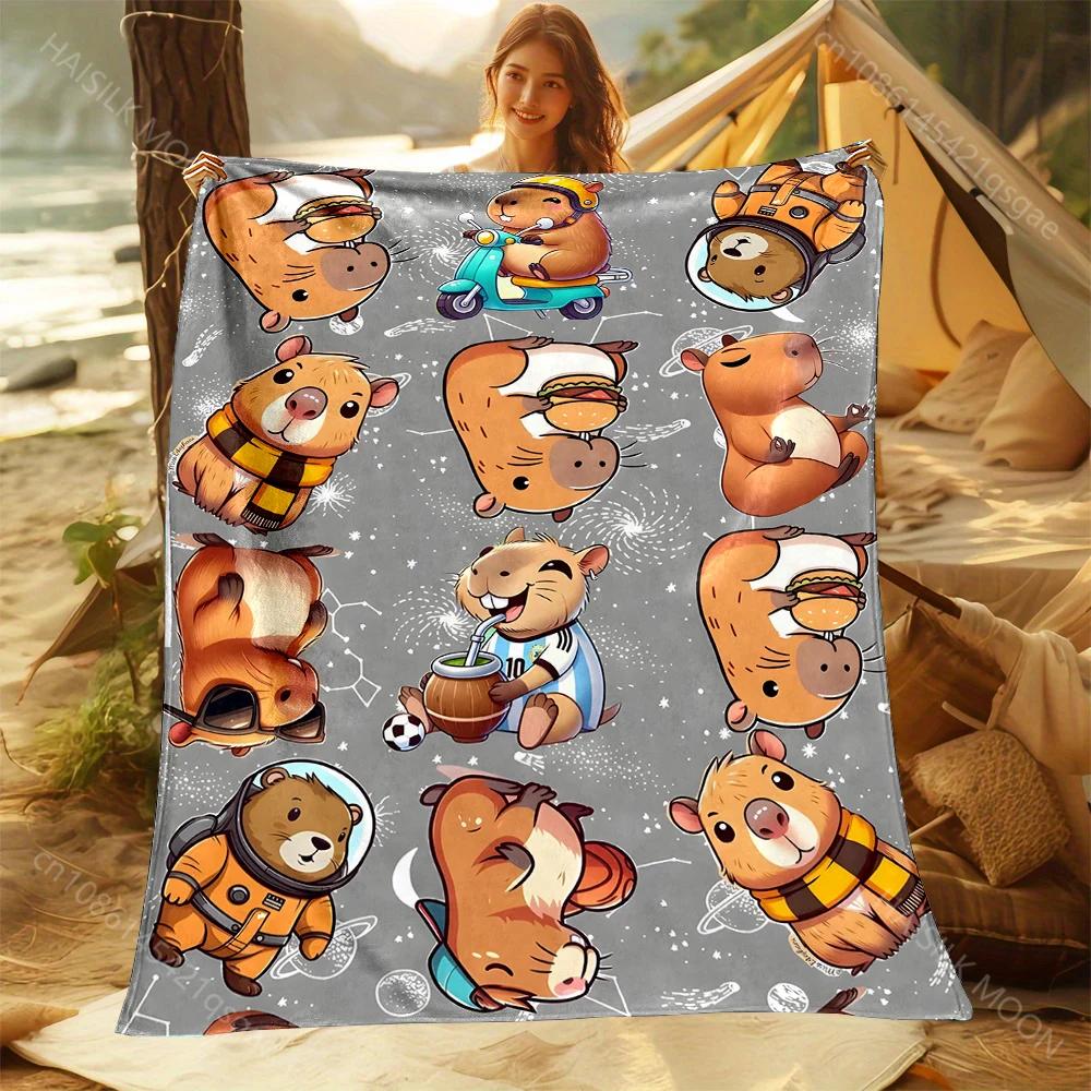 Capybara Cartoon Throw Blanket Soft Cozy for Home or Travel Perfect Gift for Adults Kids Various Sizes Available