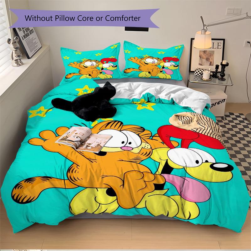 Zestaw poszewek na kołdrę 3 szt. Happy Garfield i Odi - Miękki i przytulny do sypialni, pokoju gościnnego i akademika Dekoracyjna pościel Zestaw 3-częściowy 1 poszewka na kołdrę + 2 poszewki na poduszki.