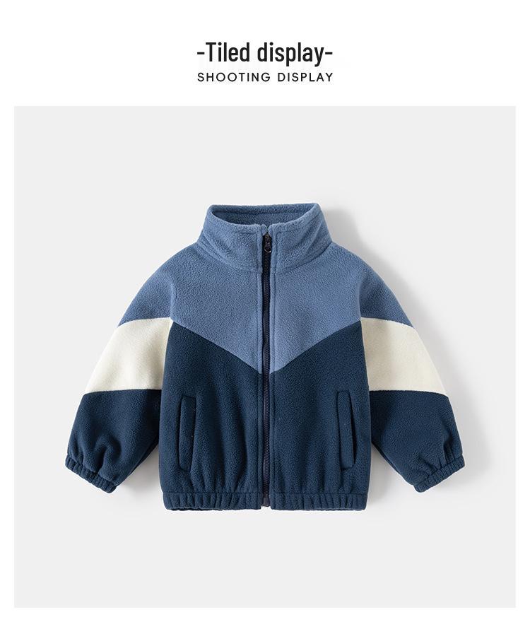 2025 Doppelseitige Fleecejacke für Jungen – Warmes, Colorblock-Freizeit-Herbstoberteil