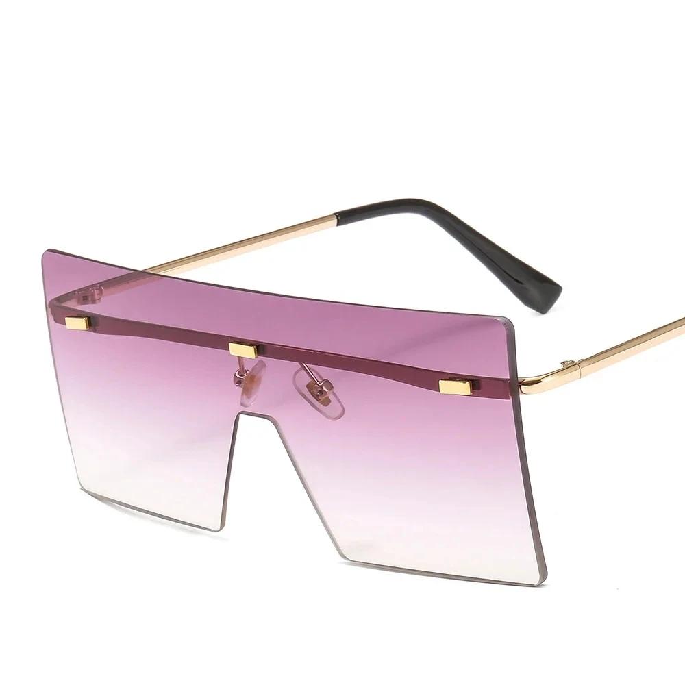 Oversized Rimless Sunglasses for Women Metal Gradient UV400 Luxury Fashion Shades Eyewear