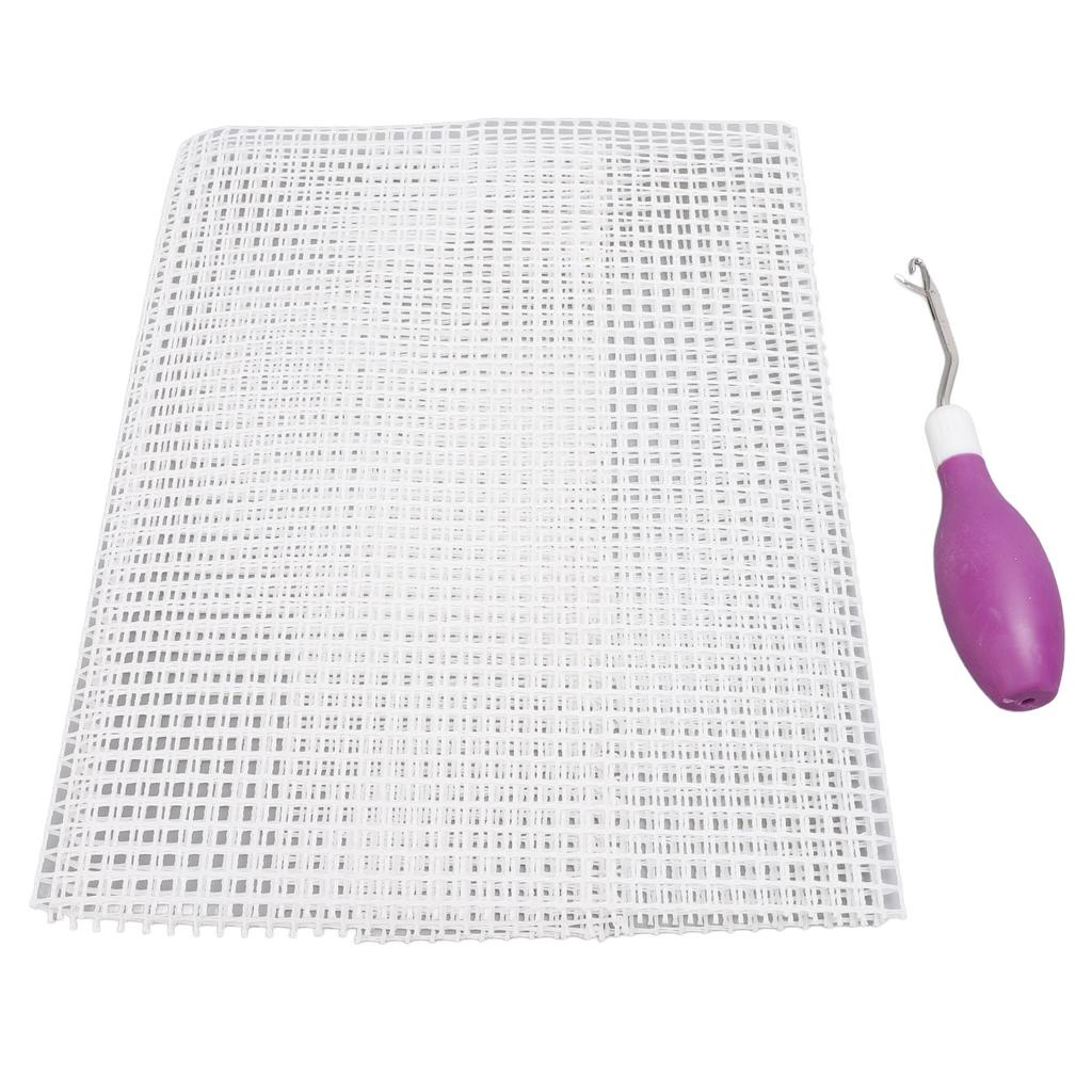 Hook Tool and Rug Hooking Mesh Kit Rubber Handle Bent Hook Crochet Needle 50x50cm Mesh Fabric for Crafts