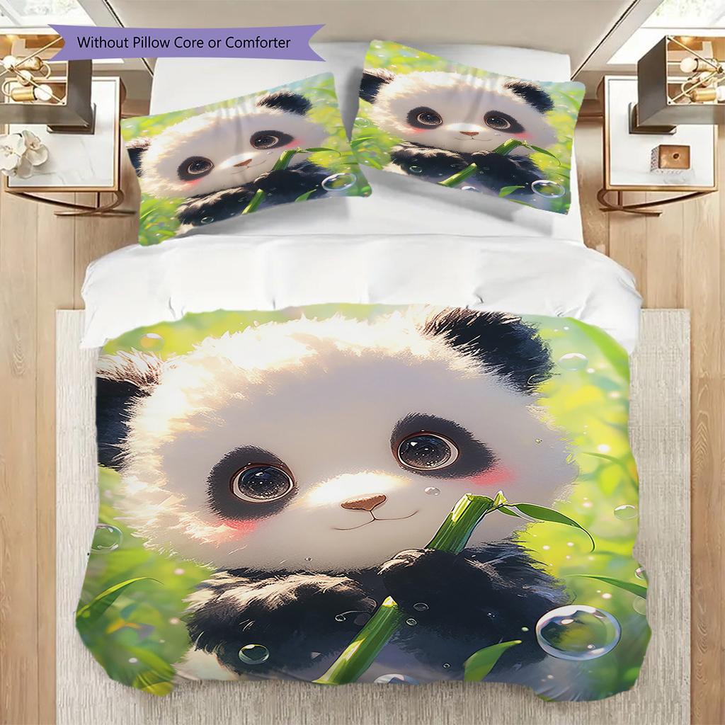 Panda Muster Bettwäsche Steppdecke Set Bettbezug Kissenbezug Heimdekoration Geburtstagsgeschenk (1 Bettbezug + 2 Kissenbezüge, ohne Füllung)