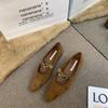 French Retro Style Gold Coin Chain with Mary Jane Shoes Women's Low Heels 2025 Autumn New Square Head Thick Heel Suede Single Shoes