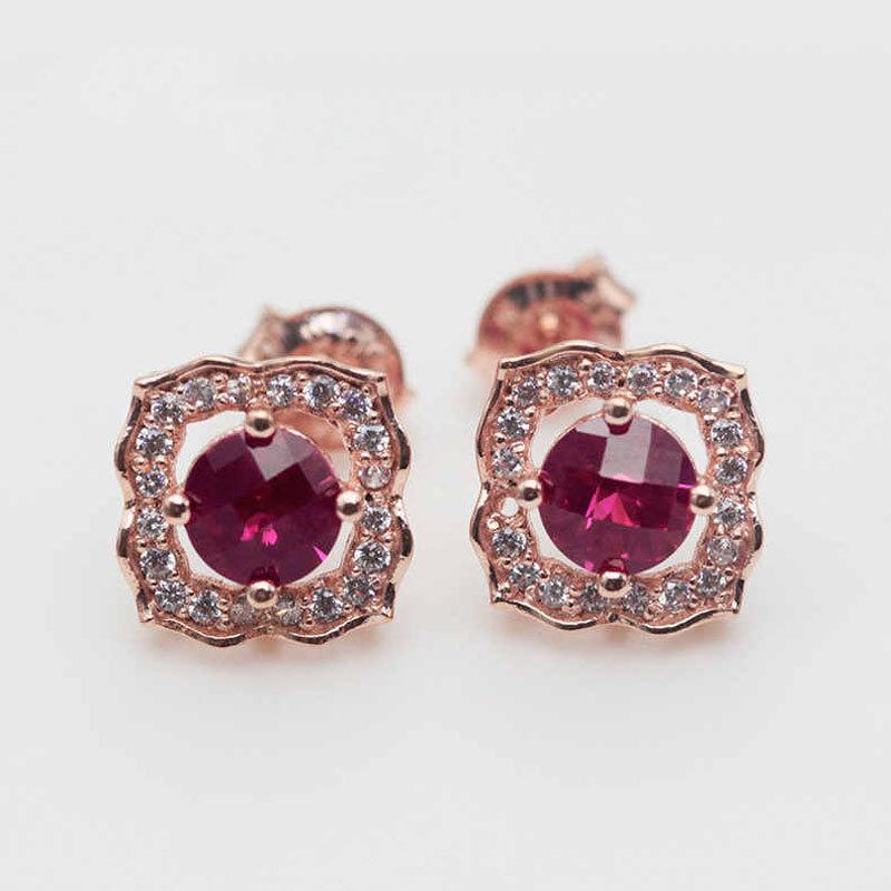 Фиолетовые Золотые Серьги с Красным Камнем Lubingshi Позолоченные Серьги Розовым Золотом Цветные Золотые Серьги