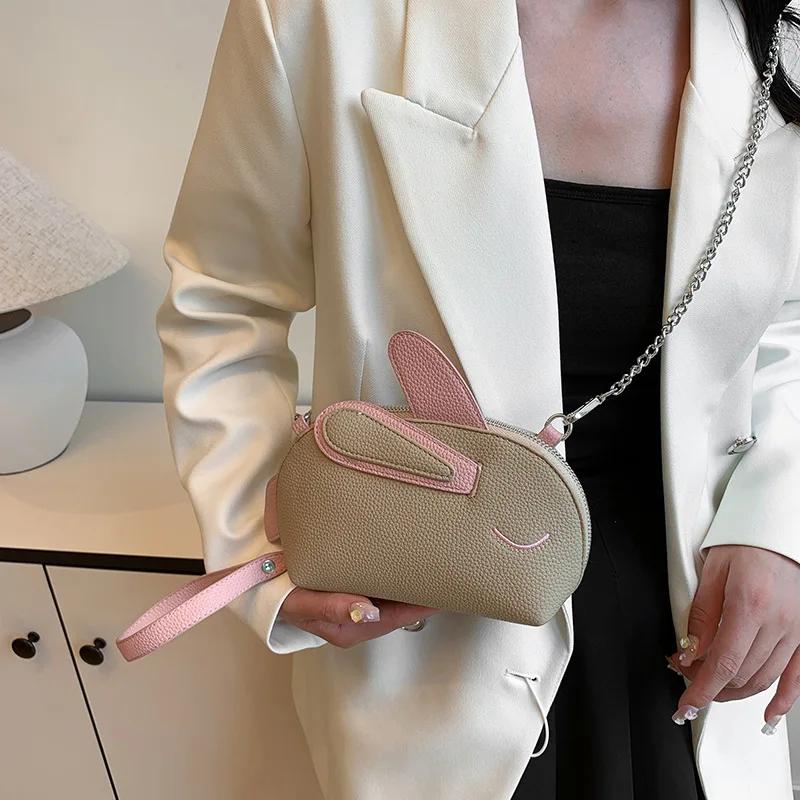 Casual Cute Solid Color Faux Leather Lightweight Portable With Rabbit Shape Women Messenger Fashion Chain Bag Women Shoulder Bag
