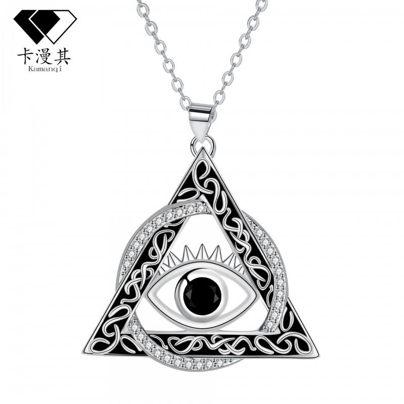 Womens Geometric Triangle Evil Eye Pendant Necklace In White Gold Tone Copper Chain Jewelry Casual Wear White Gold Color