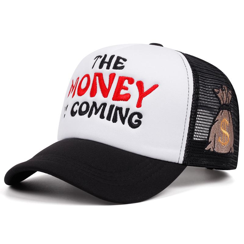 Geld Brief Bestickte Atmungsaktive Retro Baumwoll-Netzmütze Herren Trendige Baseballkappe Hip-Hop Mütze Damen Outdoor Freizeitmütze