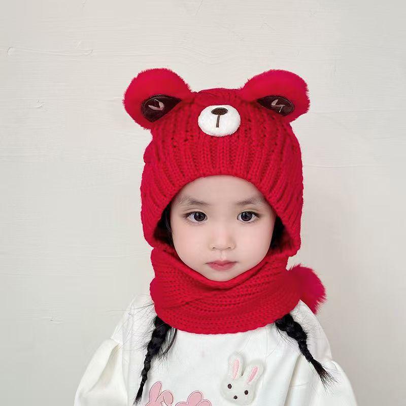 Children's hats autumn and winter baby scarves integrated warm ear protective wool hats boys and girls thickened knitted pullover hats