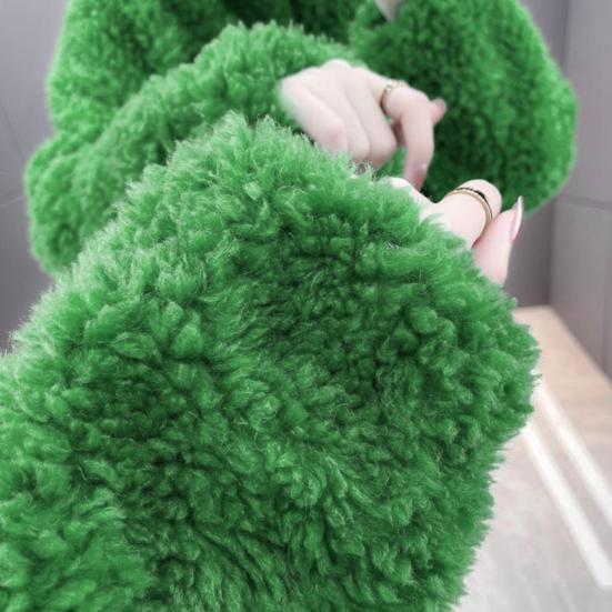 Winter Lady Coat Thickened Double-sided Faux Fleece Solid Color Stand Collar Neck Protection Letter Decor Long Sleeves Keep Warm Outdoor Travel Jacket