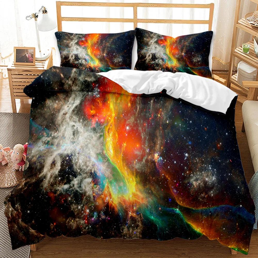 Sternenhimmel Bettbezug Staubige Gaswolke Nebel und Sternhaufen im Weltraum Polyester Bettwäscheset Doppel Queen King Size