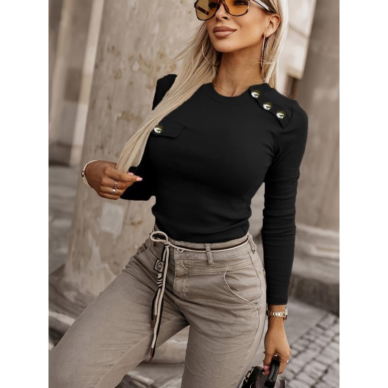 Women S Elegant Short Sleeve Solid T Shirt For Commuting