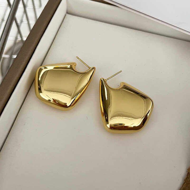 Fashion Minimalist 925 Silver Needle Asymmetrical Hollow Special-Interest Design Fancy Gold Plated Ins Geometric Glossy Large Earrings Gold