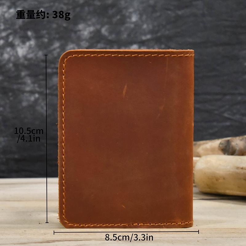 Leather Men'S Crazy Horse Leather Short Wallet Retro Wallet Durable Simple Card Bag Card Holder