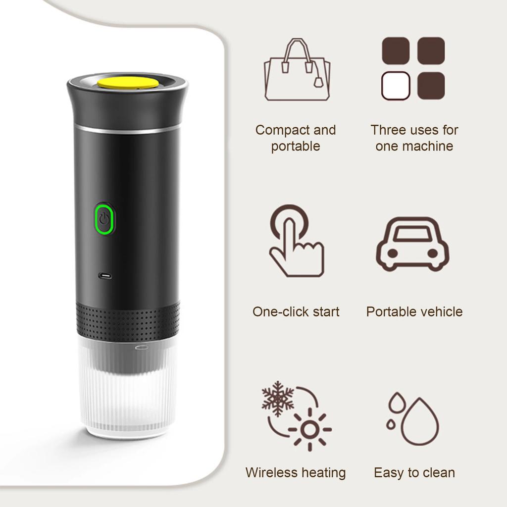 15Bar Mini Portable Coffee Machine for Car Home Travel 3 In 1 Cordless Electric Coffee Maker Work With Capsule and Ground Coffee