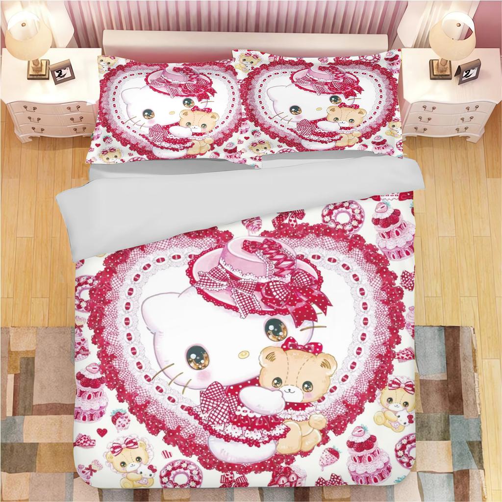 Sanrio Series Kuromi Duvet Bedding Set for Children King Size Luxury Cover 100% Polyester 3-Piece Christmas Gifts Home Decor