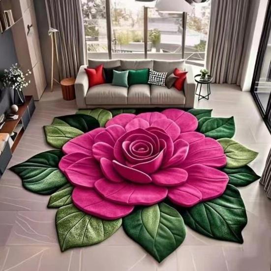 Yousheng Floral Plush Floor Mat 3D Optical Illusion Flower Rug Non-Slip Water-Absorbent Bath Mat for Living Room Bathroom Kitchen