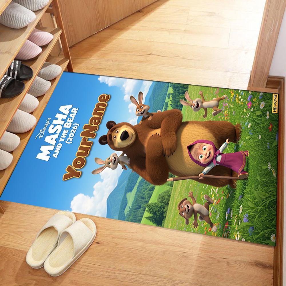 Masha Bear Customized Name Area Rug Design for Balcony Entryway Game Room Hallway Antislip Carpet Office home decor Spiritual Gift