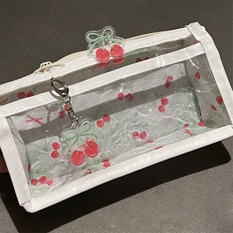 Sweet Cherry Transparent Pencil Case Large Capacity Student Stationery Zipper Pen Bag School Supplies Makeup Storage