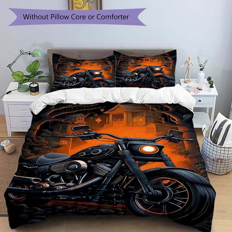 

3pcs Anime Motorcycle Comforter Set with One Quilt Cover and Two Pillowcases (No Core) - Home Decor, Festival Gift, Polyester Fabric, Anime Cartoon De 135x200cm