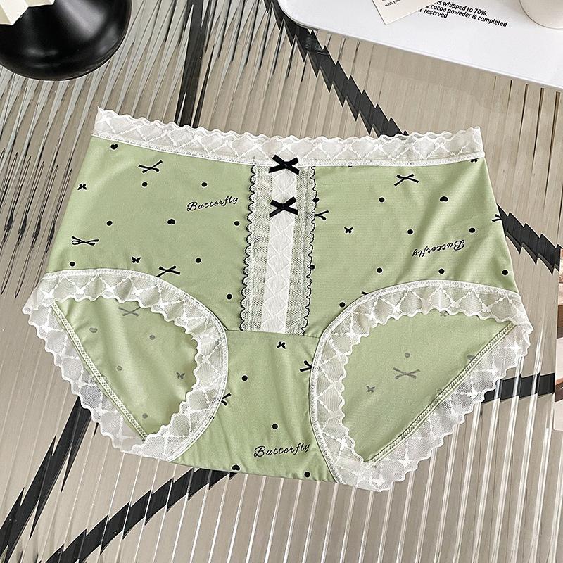 Damen Frühling und Herbst Spitze Floral Baumwolle Bequem Antibakteriell Unterteil Hüftfrei Mittelhoch Taillierte Unterwäsche