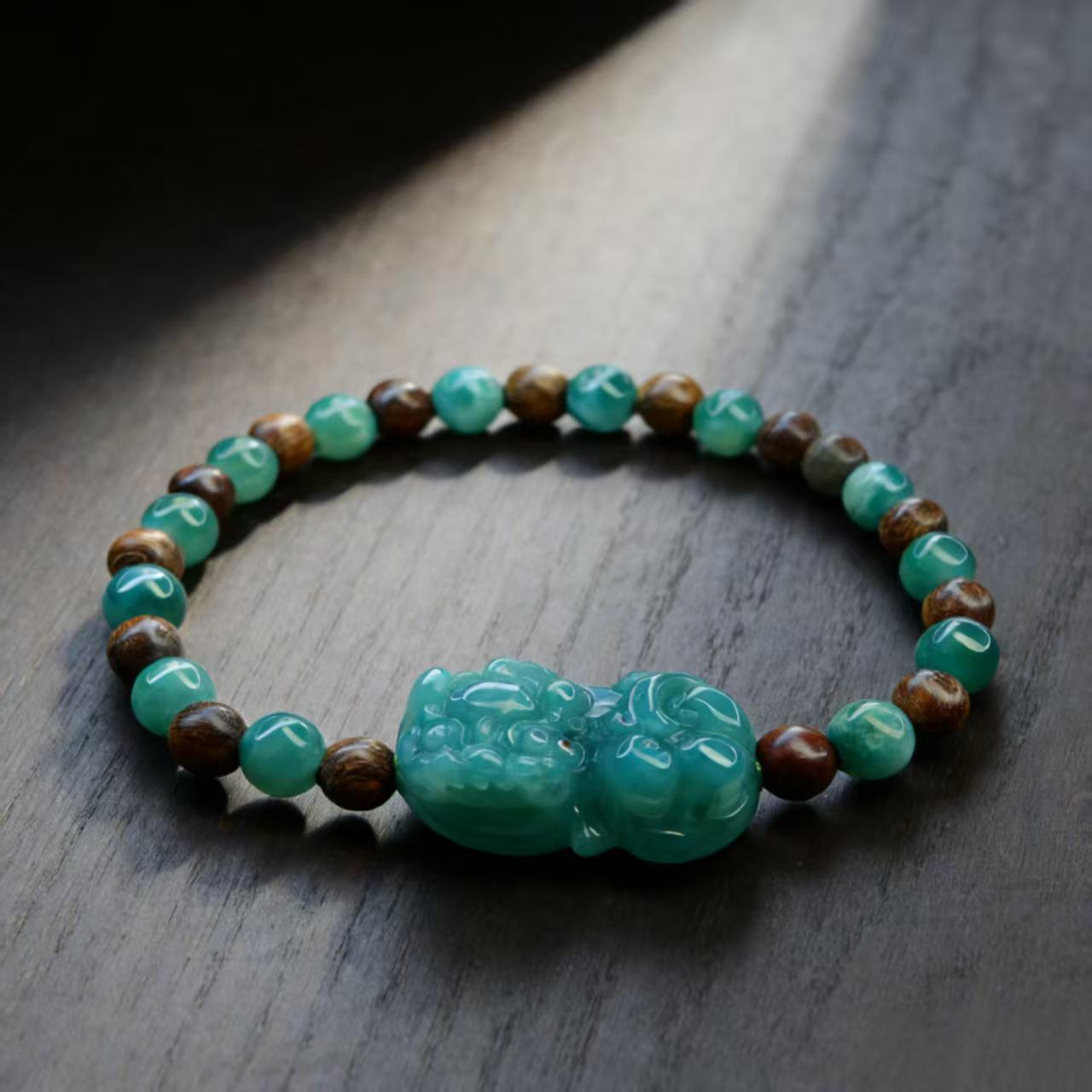 Natural A-Grade Jade Pixiu Bracelet with 8mm Round Beads – Myanmar Jade Jewelry Accessory 8mm