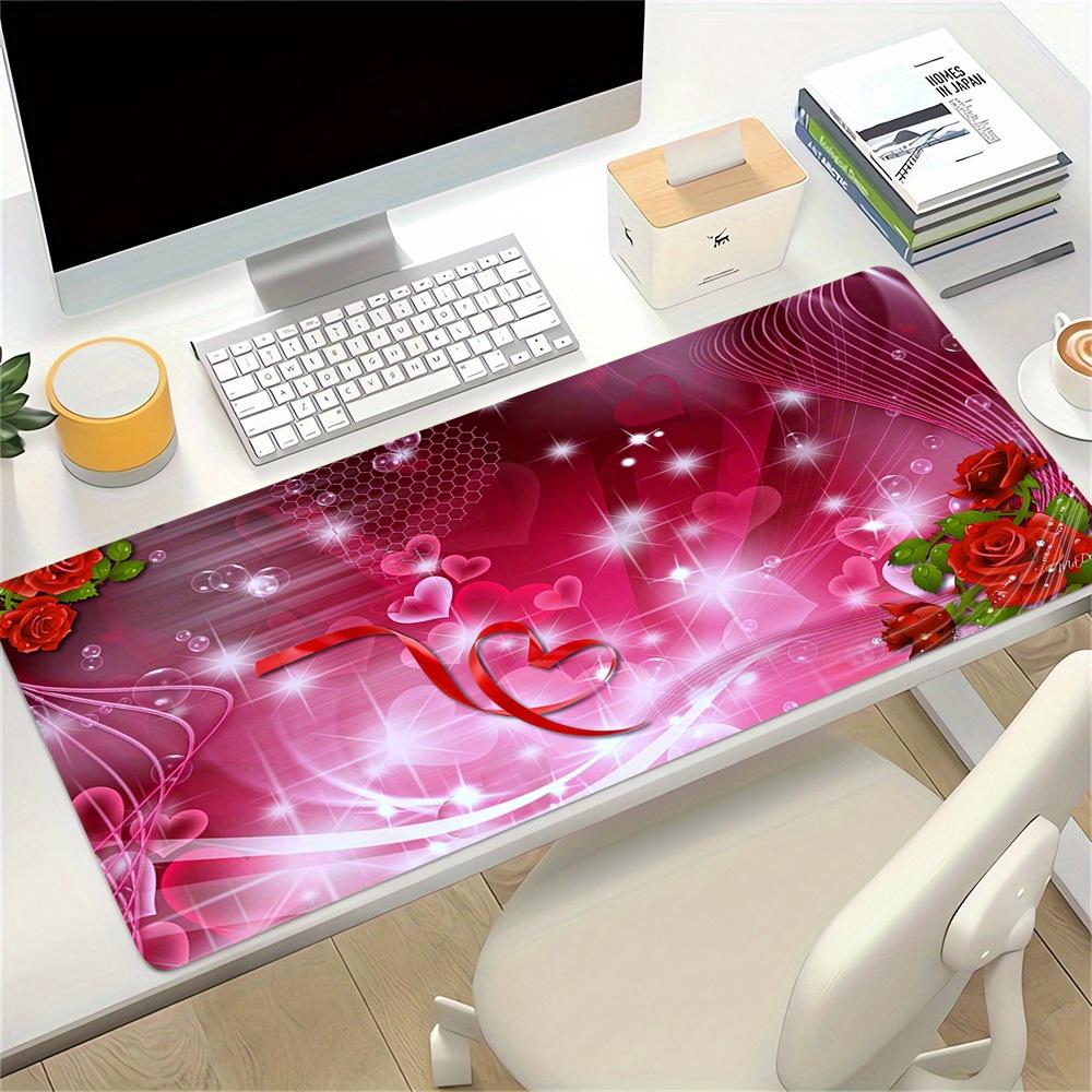 1pc Large Gaming Mouse Pad, UV Reactive Non-Slip Desk Mat, Washable PolyesterLove, Roses, HeartsComputer Pad with Vibrant Game Machine Print