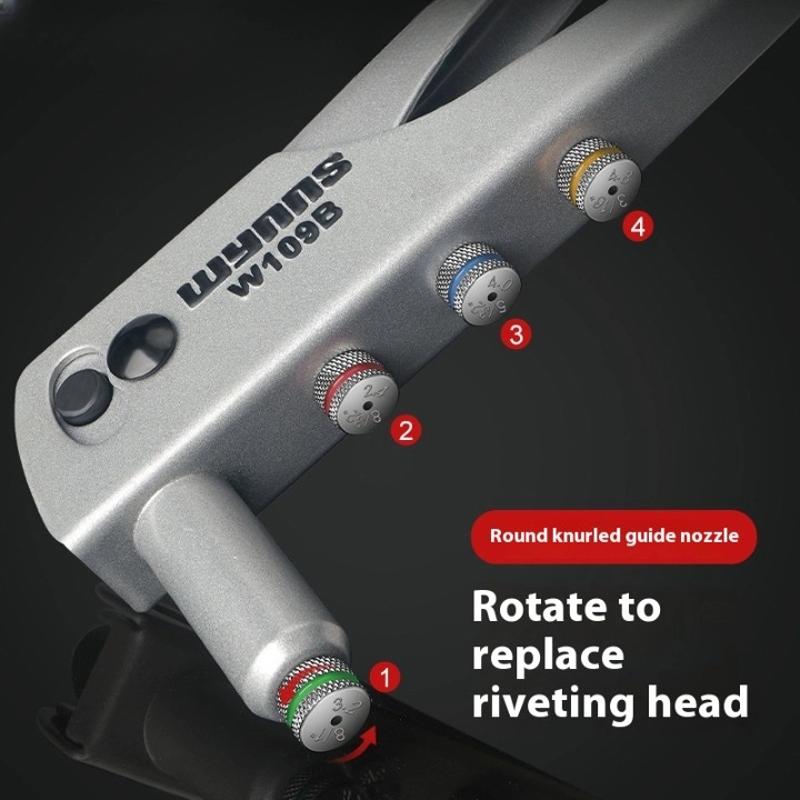 Manual Rivet Gun Set with 16 Sizes of Rivet Heads, Heavy-duty One-handed Rivet Gun Tool for Metal, Plastic and Leather