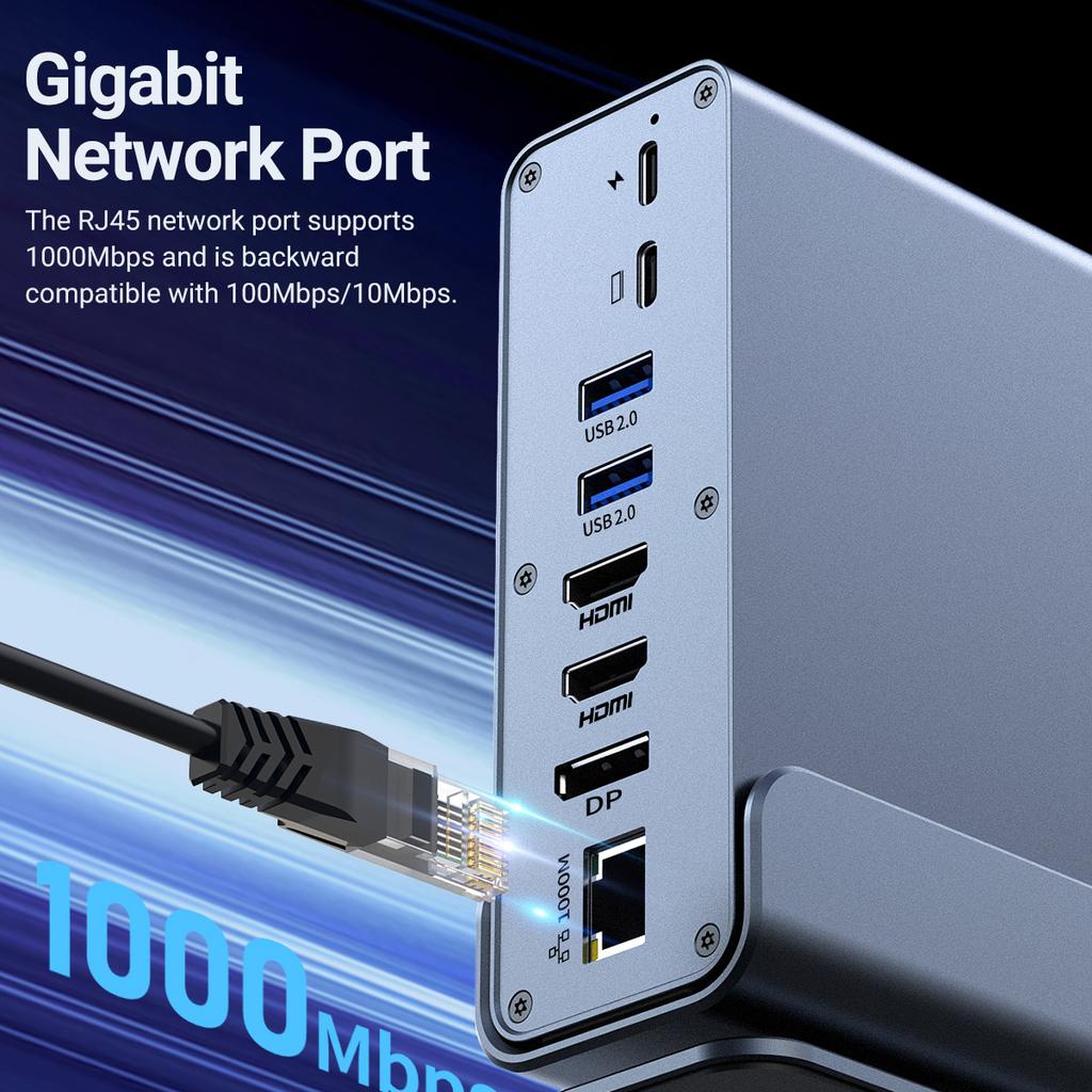 15 in 1 USB C Docking Station Type C Hub with Dual 4K60Hz HDTV PD 100W USB 20 30 SD TF RJ45 Ethernet 35mm Audio VGA for Laptop