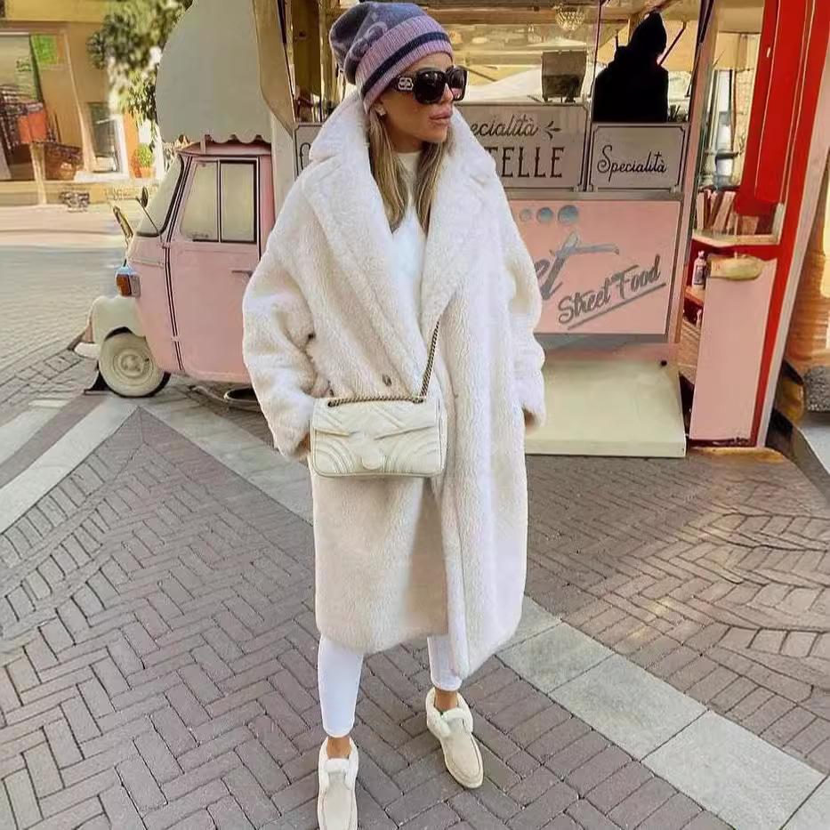 Loose Fur All-in-one Imitation Fur Jacket For Women Mid-length Large Trench Coat Lambswool