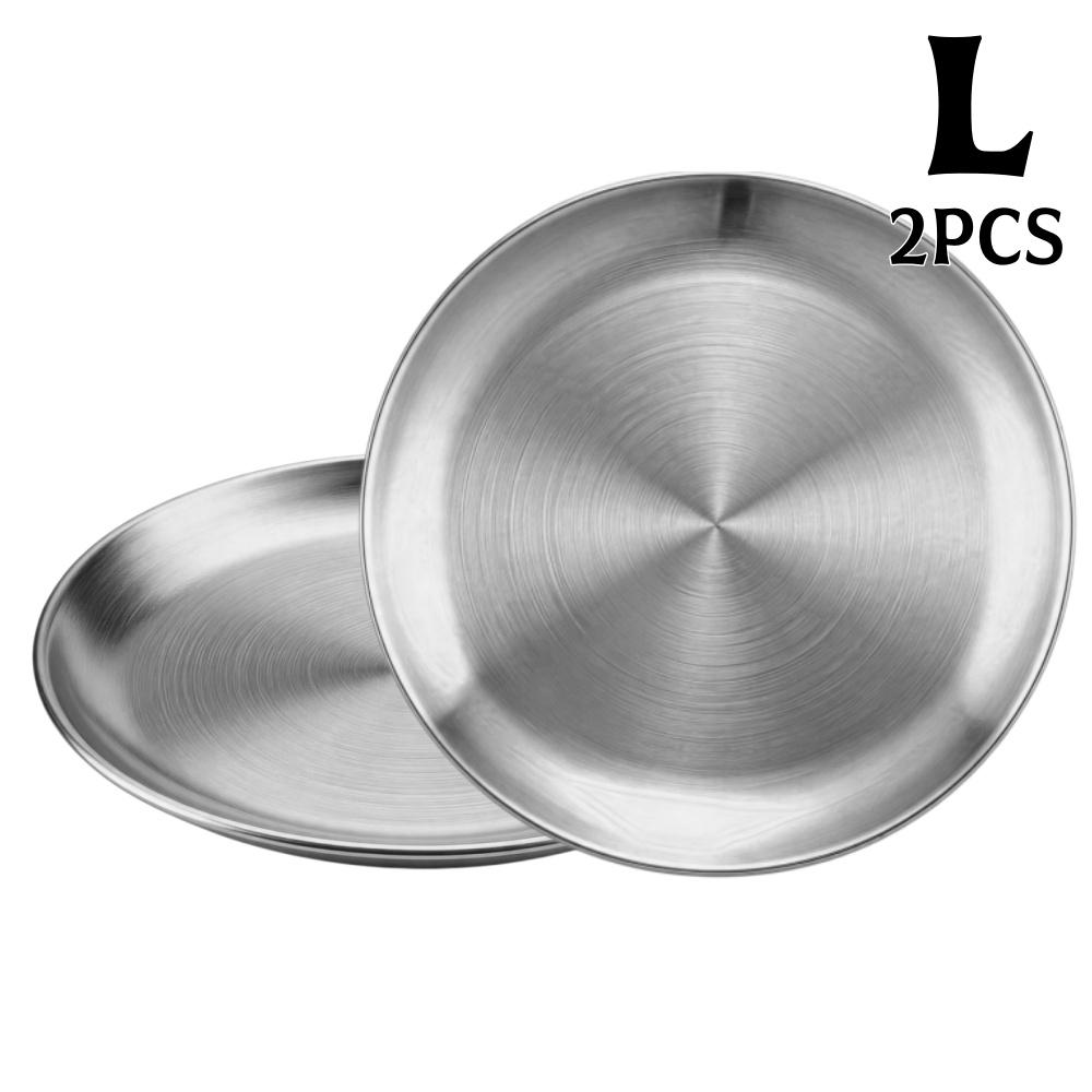 2/4 Stück Edelstahlplatten 4 Größen Runde Geschirr Wiederverwendbares Serviertablett für Pizza Dessert Steak Mehr Haus Picknick BBQ Geschirr