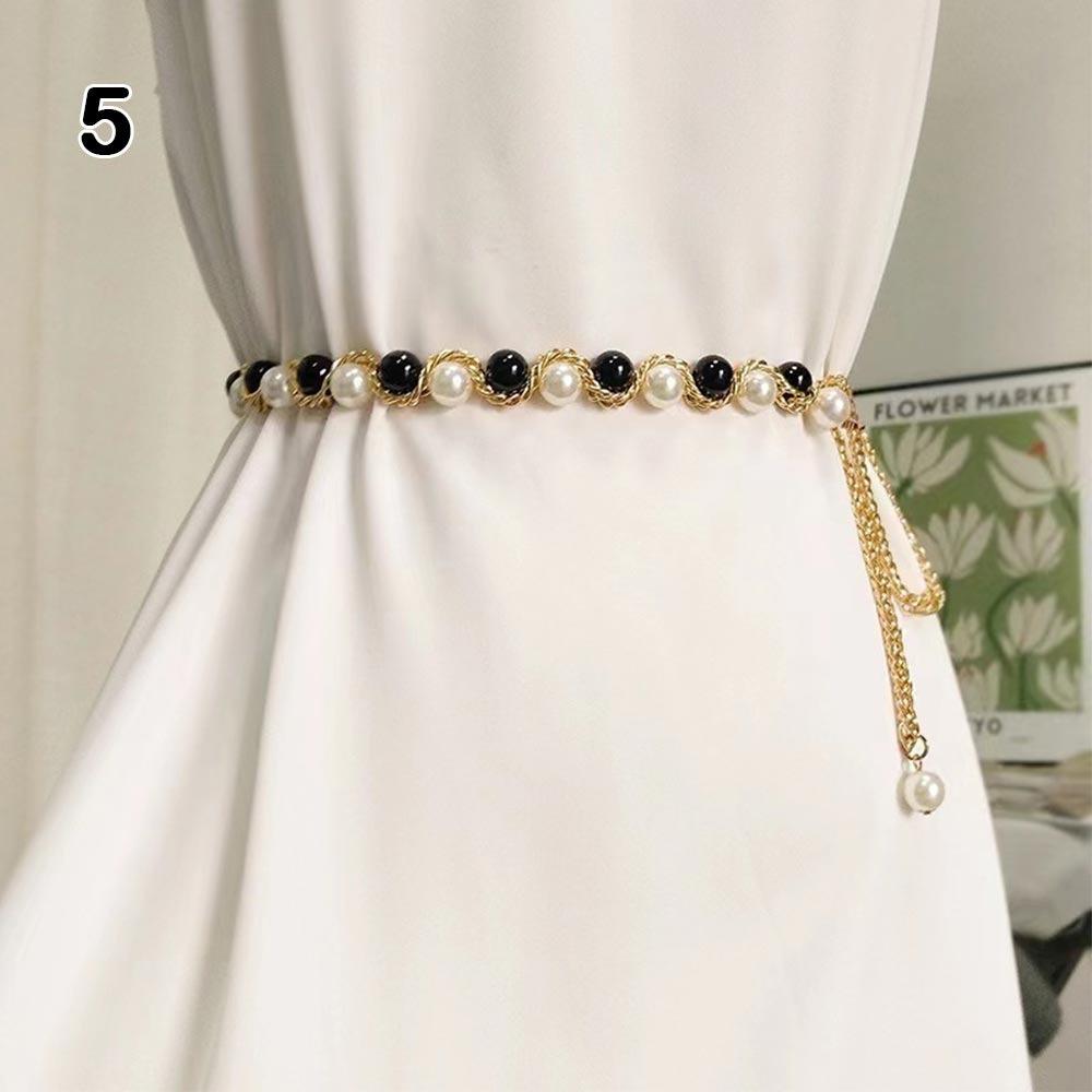 All-match Elegant Beaded Waist Chain for Dress Boho Waist Accessories Pearl Thin Waist Chain Body Jewelry Belly Chain Belt