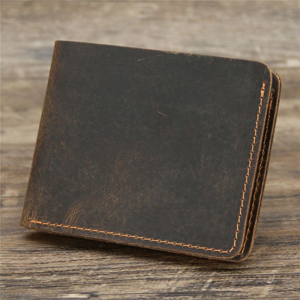 Bifold Design Men Genuine Leather Wallet Retro Male Purse Handmade Wallet  Outdoor