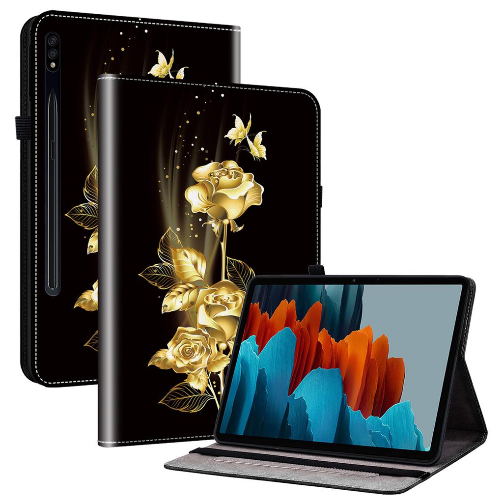 For Samsung Galaxy Tab S7+/S7 FE/S8+ Case PU Leather Flip Cover Pattern Printing Anti-Drop Tablet Shell