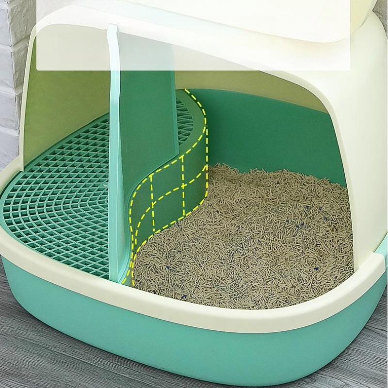 Large Space Cat Litter Box Fully Enclosed with S- Channel Large Oversized Toilet Cat Supplies Separation Portable Cat Bedpans