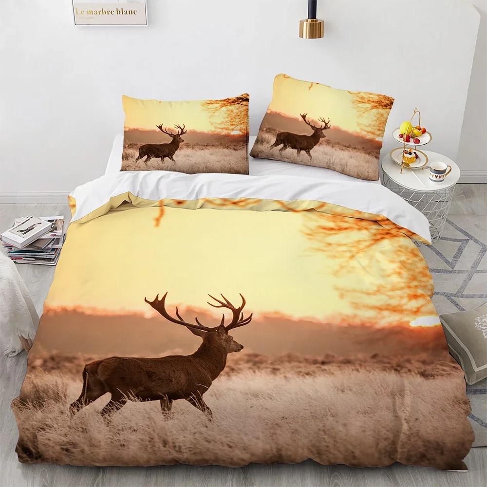 Black Theme Jungle Mose Soft Duvet Cover Set for Boy Ten Girl Bedrom Set 3D Print Grey Elk Der Soft Microfiber Warm Comforter Cover