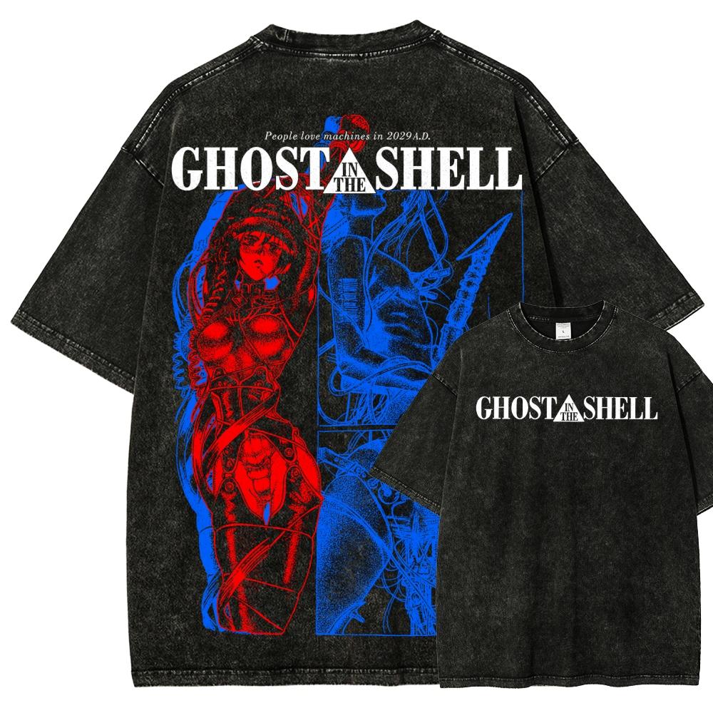 Hot Anmie Ghost In The Shell Anime Lover Washed Tshirt Personality Clothes Oversized Unisex Couples Hot Product Streetwear Soft