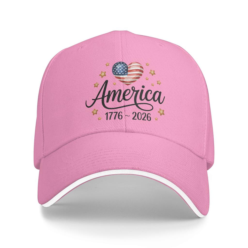 Flag Heart 1776 2026 July 4th 250th Birthday Sun Baseball Cap Summer Design Print Hip Hop Hats Men Hiking Fishing Snapback Cap