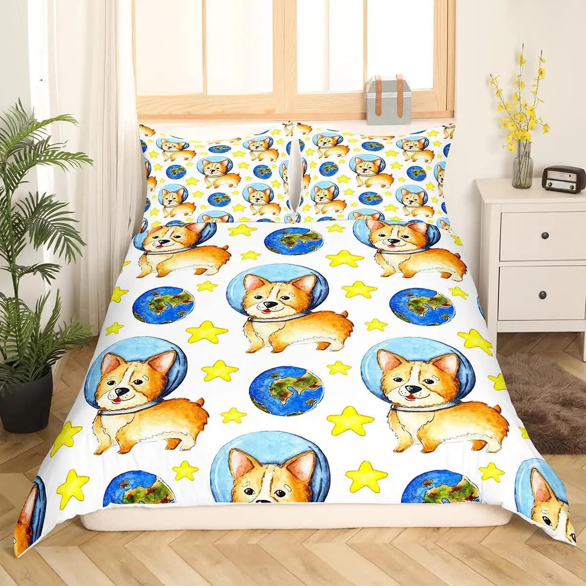 

Kids Cute Dog Bedding Set Bedclothes Cartoon Dogs Comforter Cover For Boys Girls Children Pet Puppy Animal Polyester Duvet Cover EU single(135x200cm)