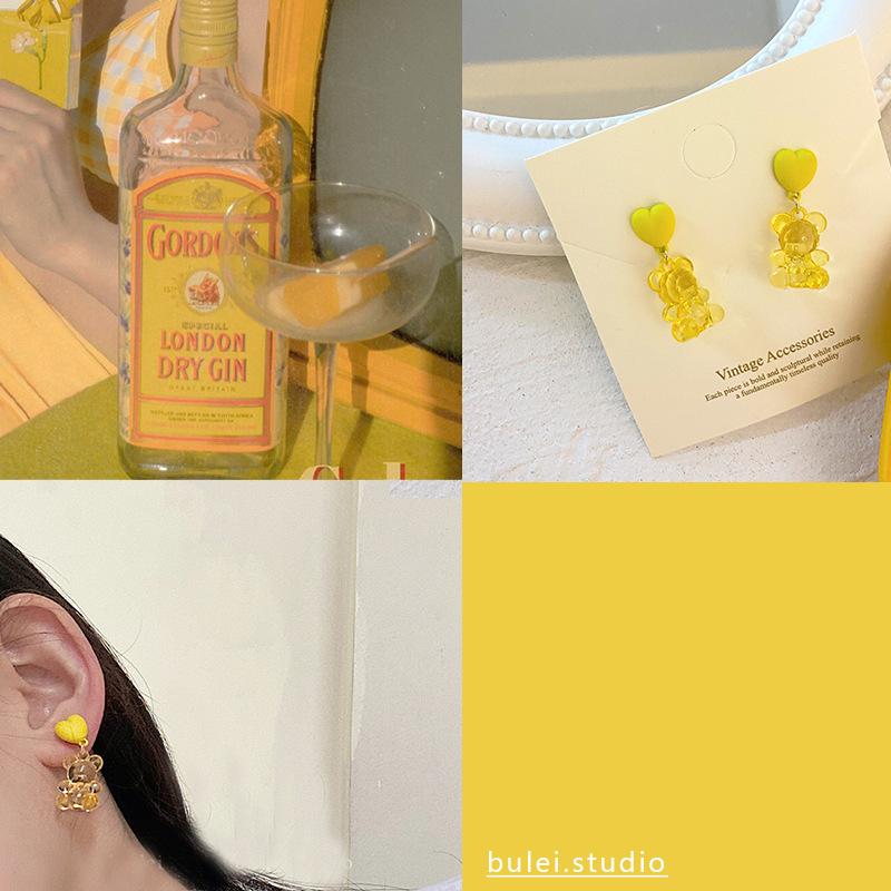 Летние ледяные серьги-гвоздики с мишкой, милые, универсальные, женские, простые, в стиле Ins, акриловые серьги