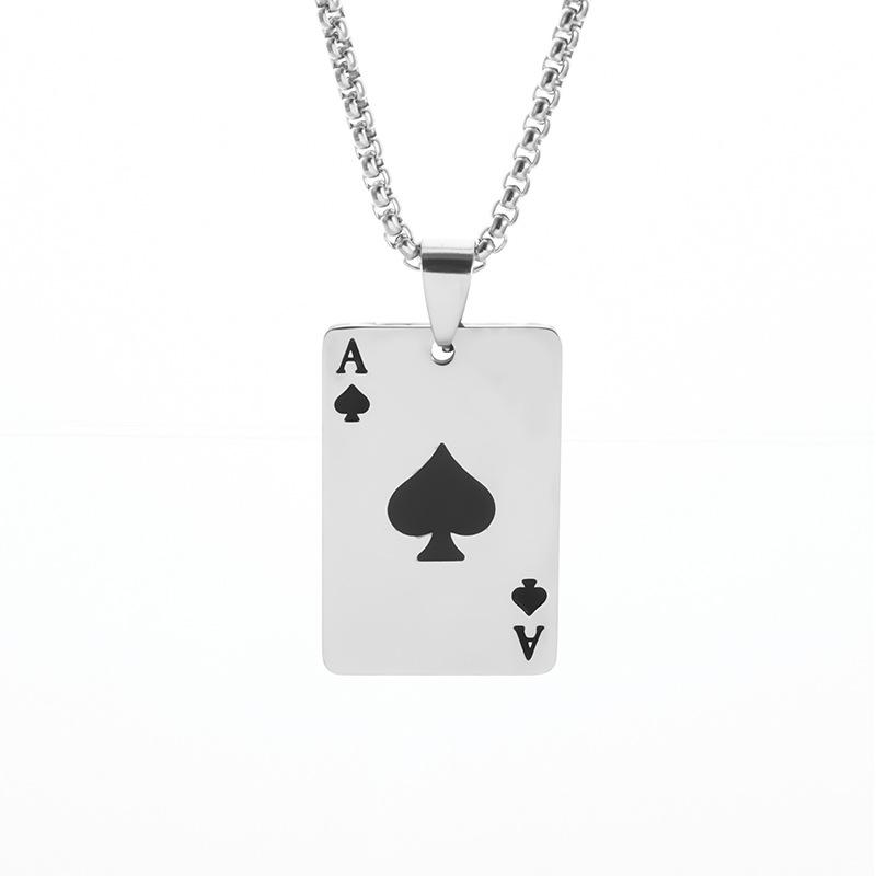 Fashion Stainless Steel Playing Card Pendant Necklace European American Simple Style Unisex Daily Jewelry
